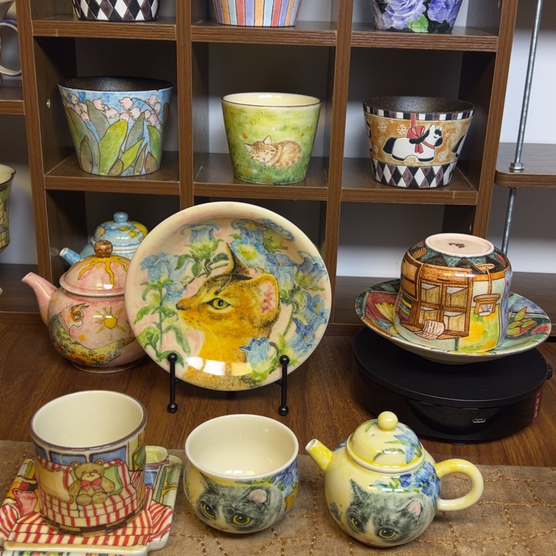 陶摆件原创手绘高温釉下彩