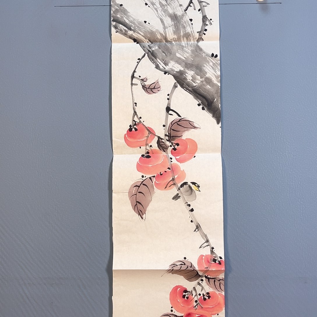 国画130 花红艳绿的花朵点缀