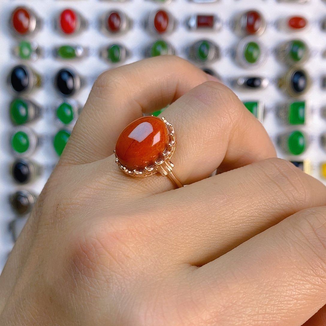 南红玛瑙戒指银S925镶嵌