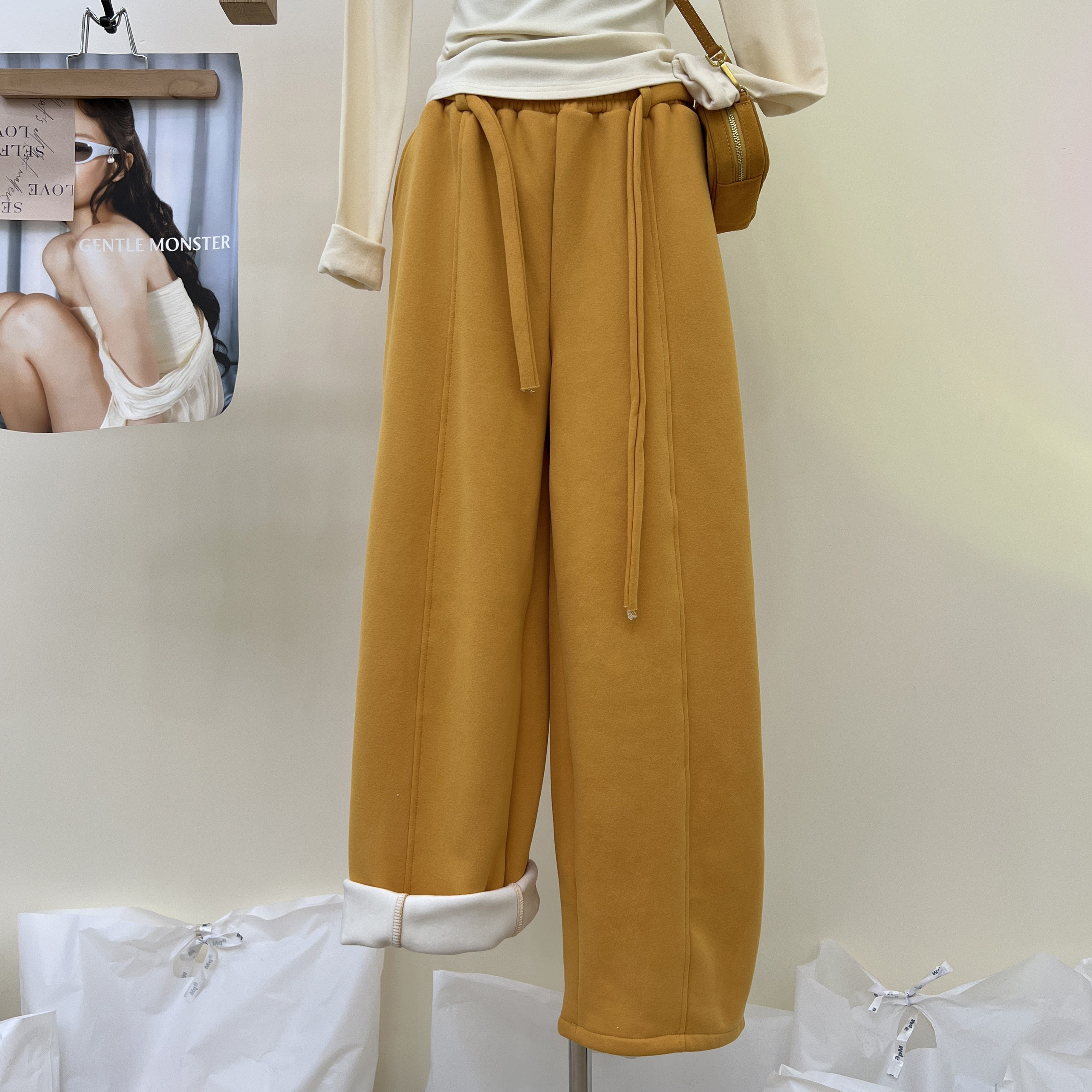 爆款复古弯刀裤女2025冬季新款加绒加厚时尚阔腿裤高腰垂感拖地裤