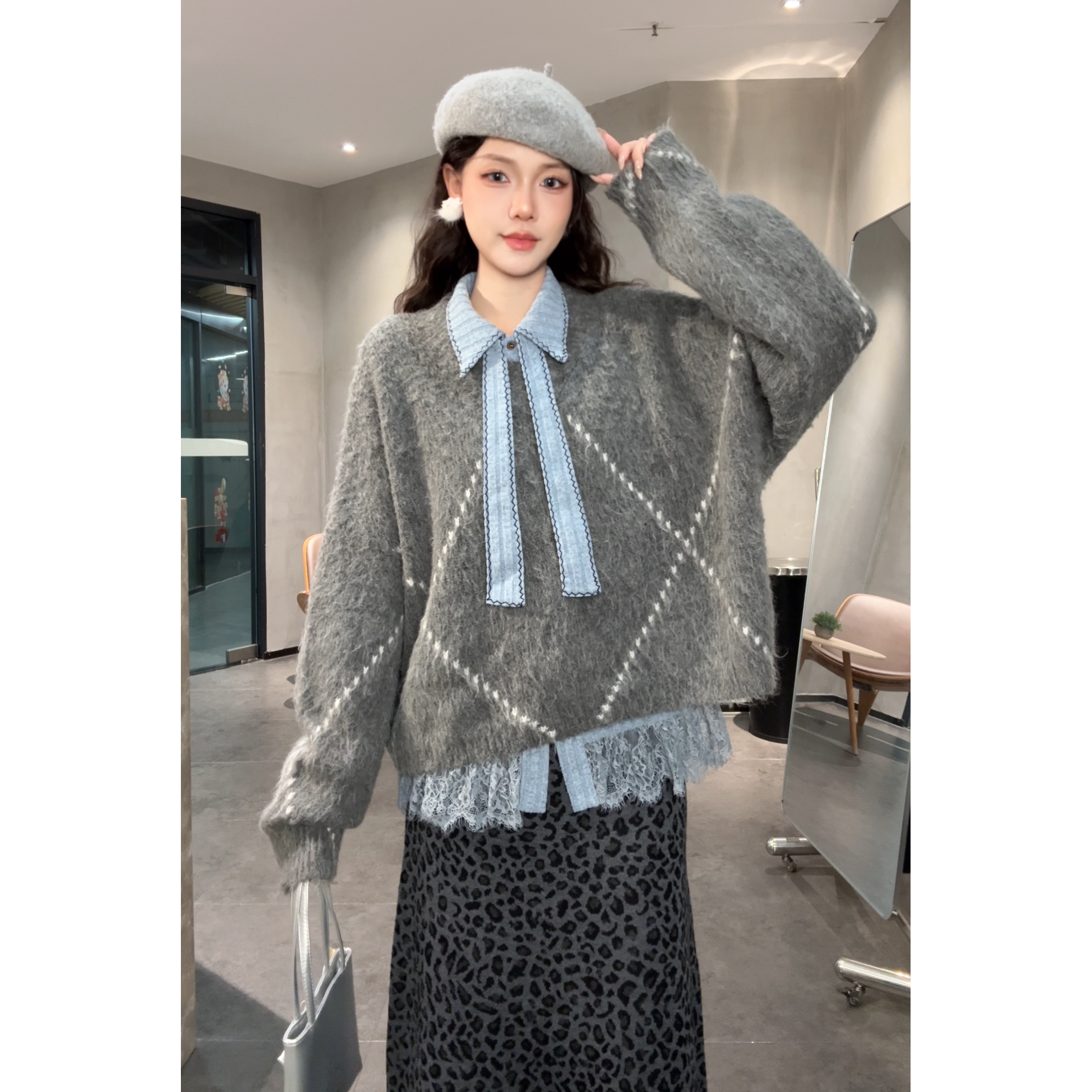 VGVL旻旻毛衣【冬日之镜】秋冬厚款气质百搭宽松毛衣女50077