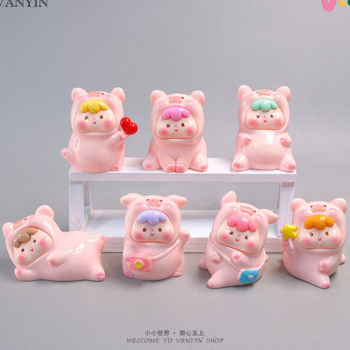 （九宫格对对碰）春游猪猪立体萌粒树脂diy饰品玩偶配件车载