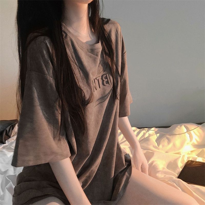 复古短袖恤女宽松大码半袖设计感显瘦上衣夏