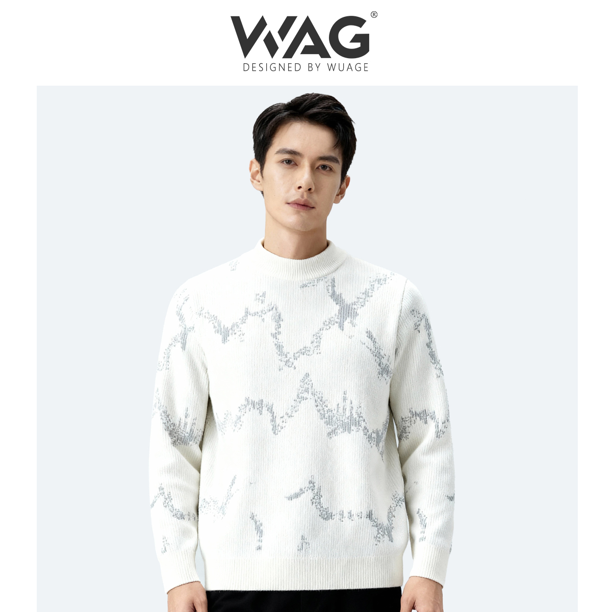 WAG“提花针织”加厚毛衣秋冬新款半高领免熨烫百搭长袖上衣-2653