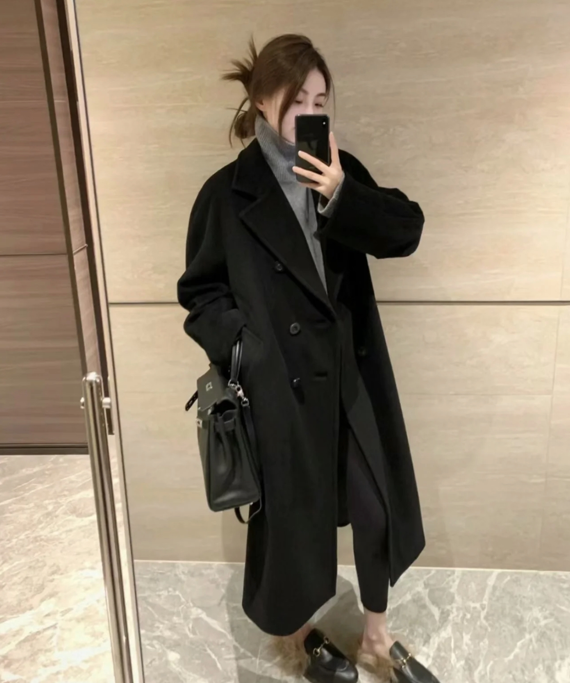 MaxMara fo0001 101801系列黑色腰带大衣 34码 98新