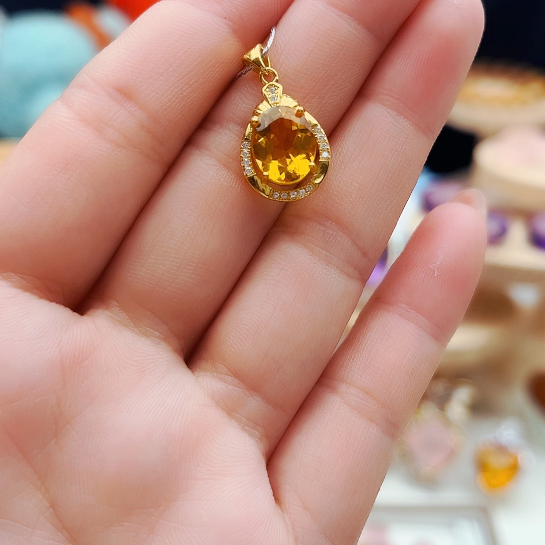 水晶吊坠银S925镶嵌天然