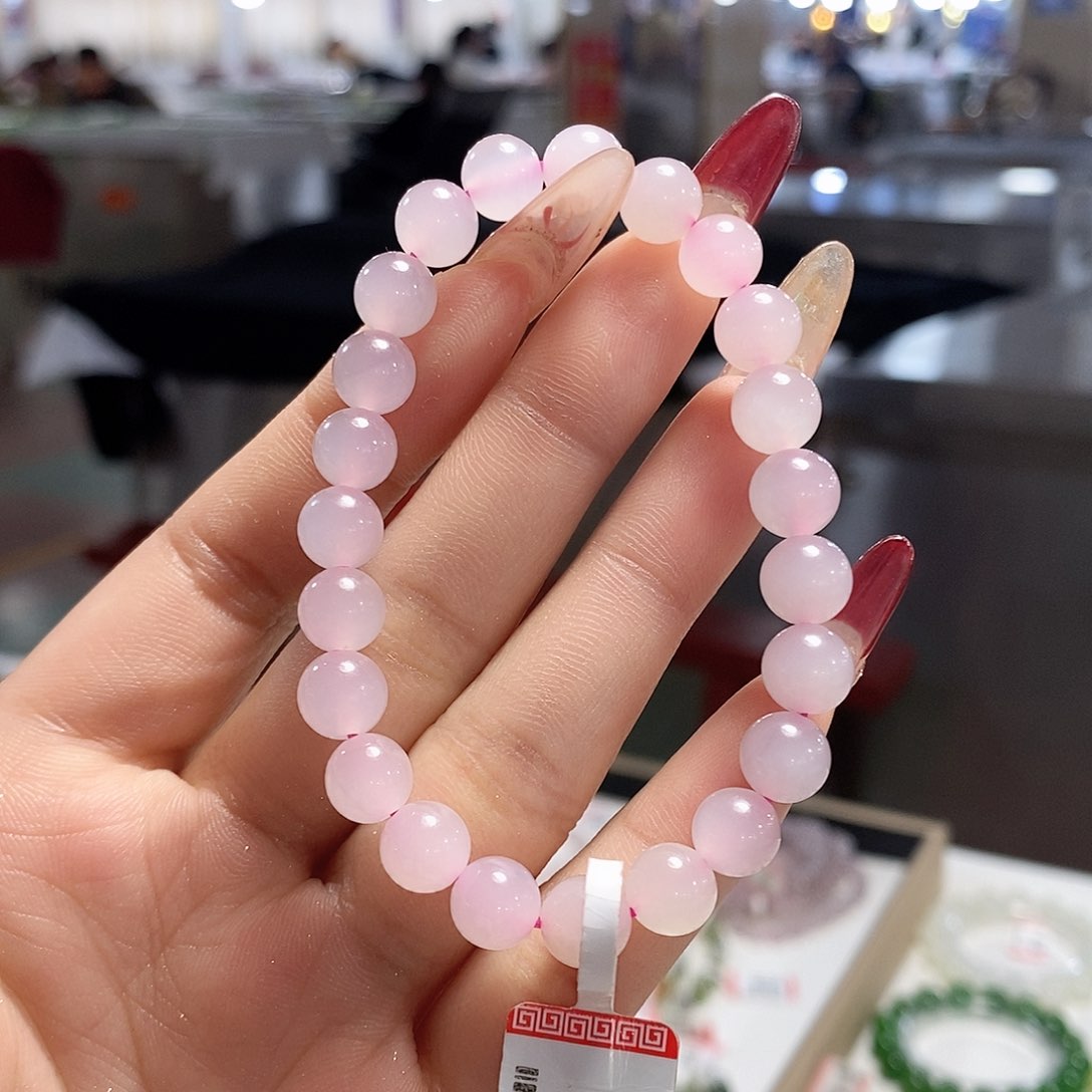 和田玉未镶嵌藕粉8mm