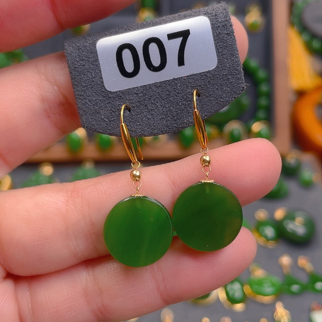 和田玉耳饰18K金镶嵌007