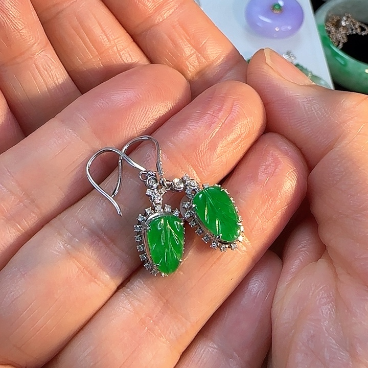 翡翠耳饰18K金镶嵌耳勾