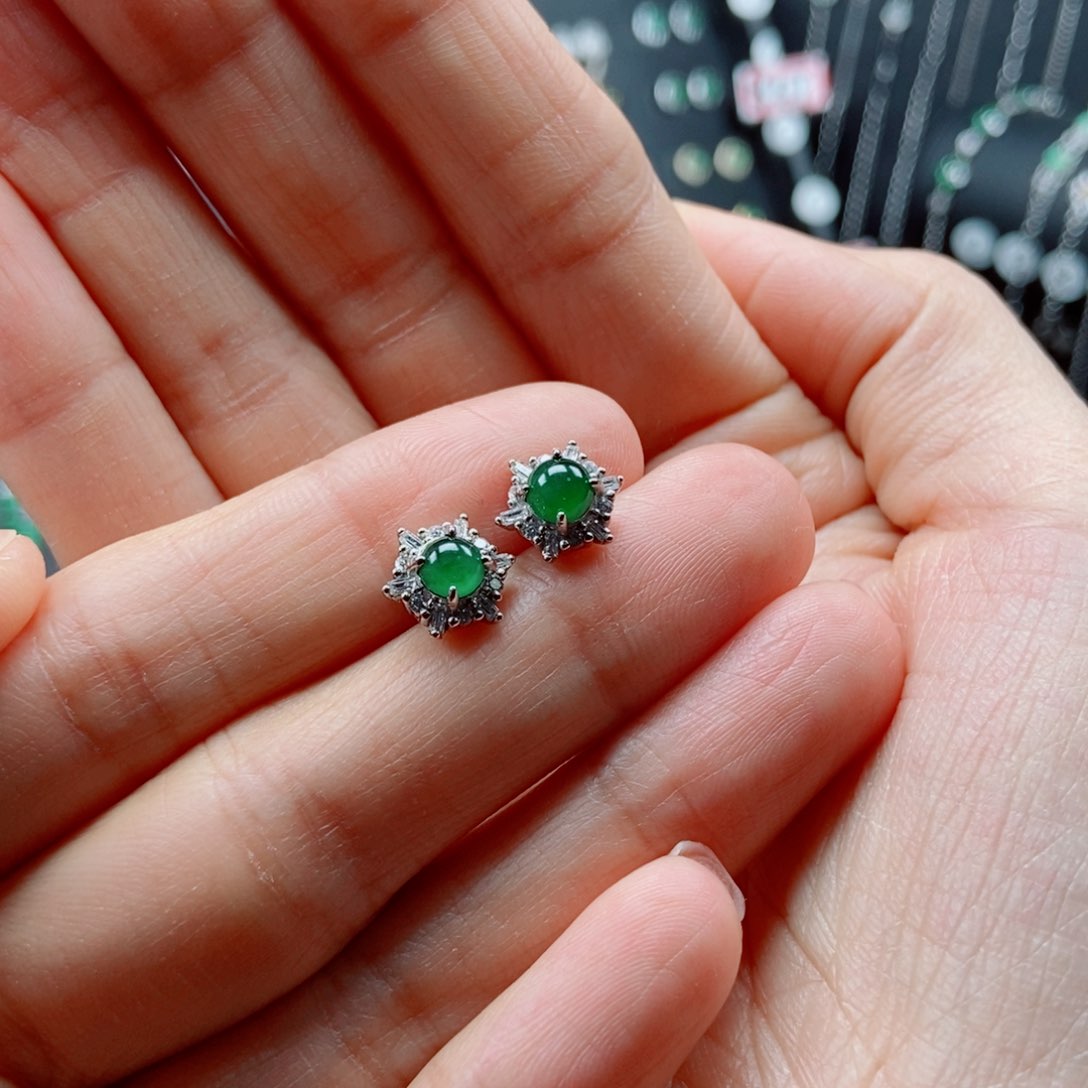 翡翠耳饰银S925镶嵌翡翠首饰