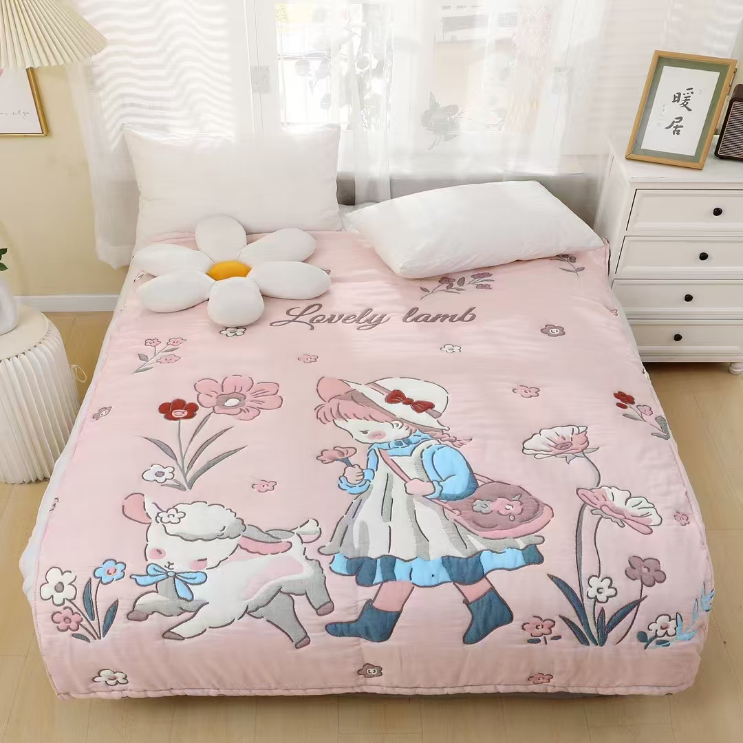 孤品【牧羊女】全棉纱布200*230cm亲肤可爱卡通柔软加厚秋冬泡芙被