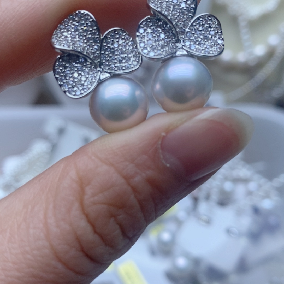 银S925镶嵌耳钉淡水珍珠