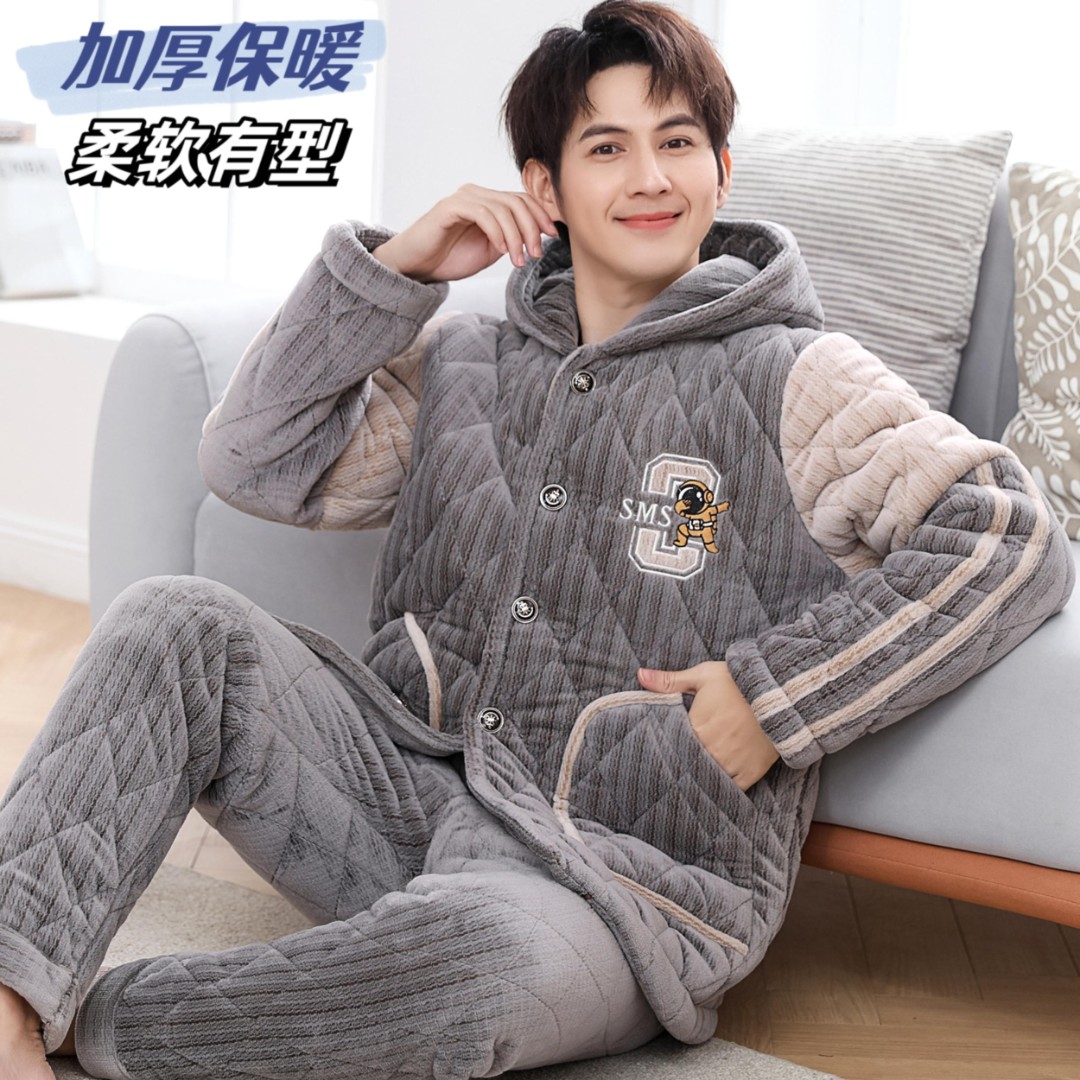 【新1760冬季加大新款特厚睡衣】男士冬季加绒加厚睡衣家居服可外穿