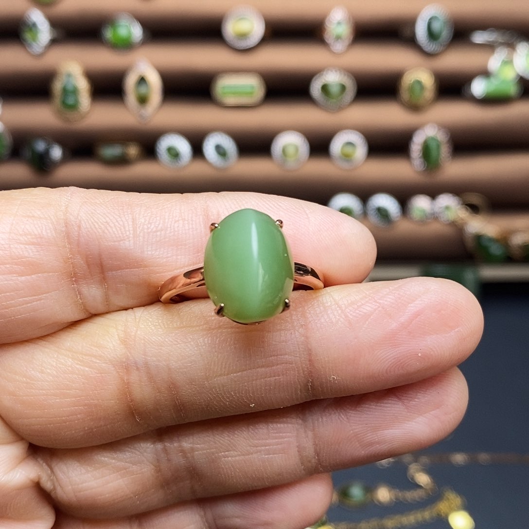 吊坠(不含链)银S925镶嵌和田玉（碧玉）花*戒指