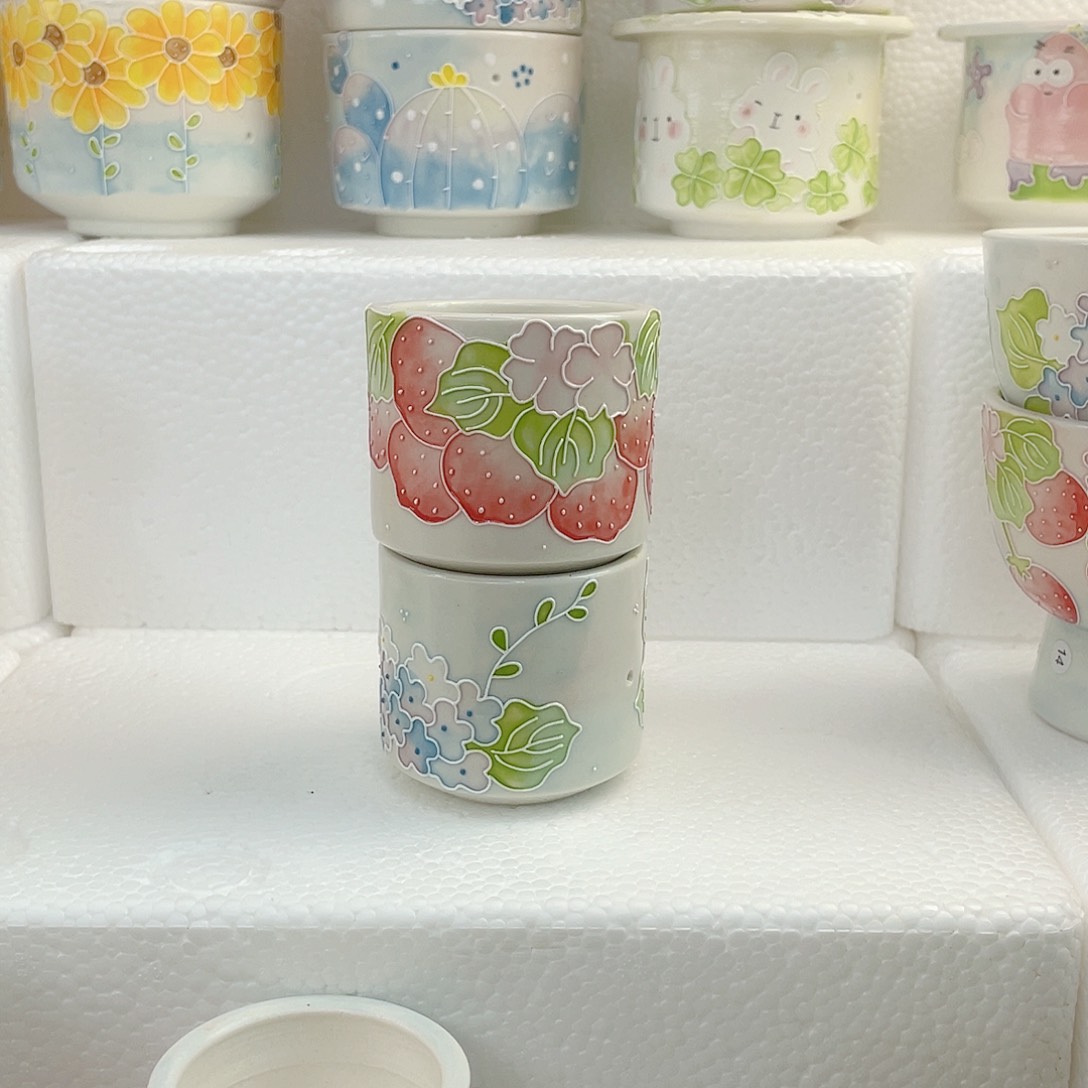 手绘手工白泥花盆54