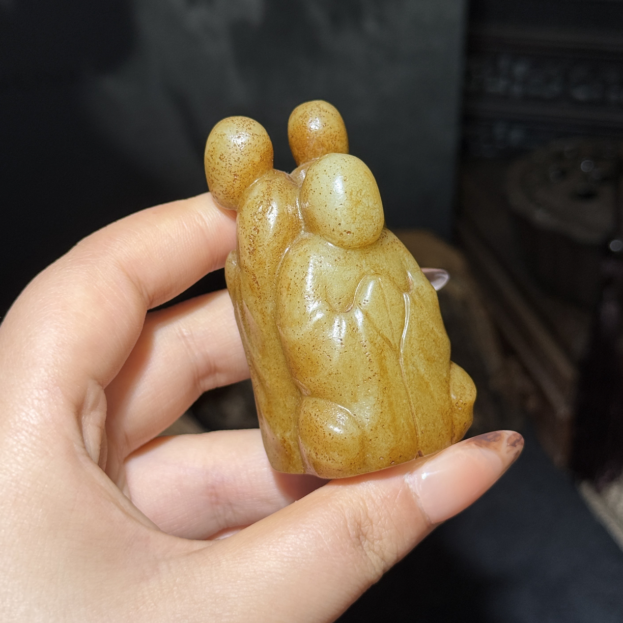 旧藏和田玉无相佛手把件收藏古玉珍品100288