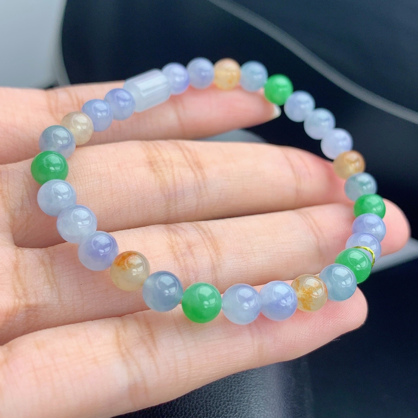 缅甸A货翡翠多宝紫绿黄圆珠手链手串单圈qq1T17卡5.8-6.2mm