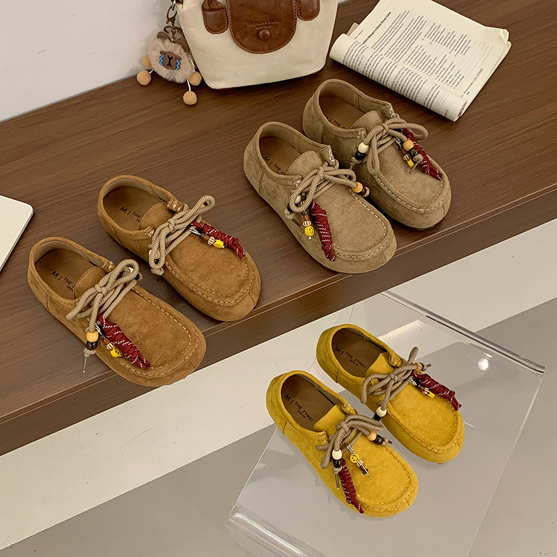 袋鼠小面包女鞋2025秋季新款复古系带内增高勃肯鞋两穿百搭休闲鞋