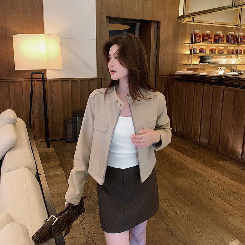 【现货清仓】【柔飒美姿】人造麂皮绒短款夹克外套