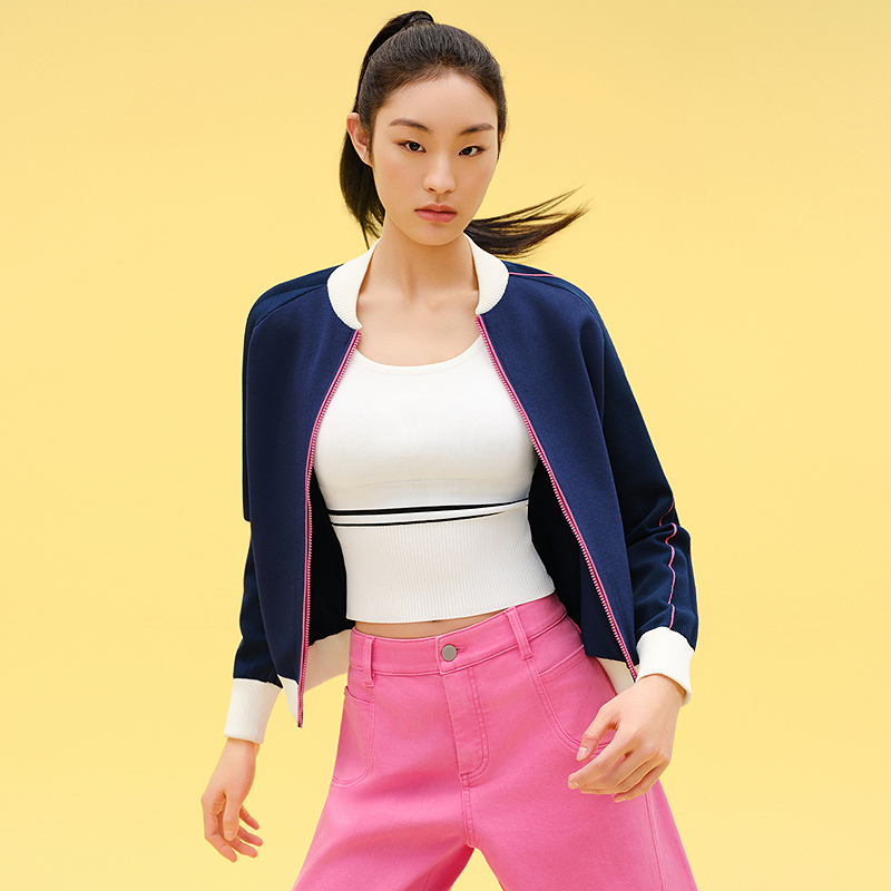 XII BASKET十二篮25春新款休闲撞色伊力特针织棒球服女7C35106130