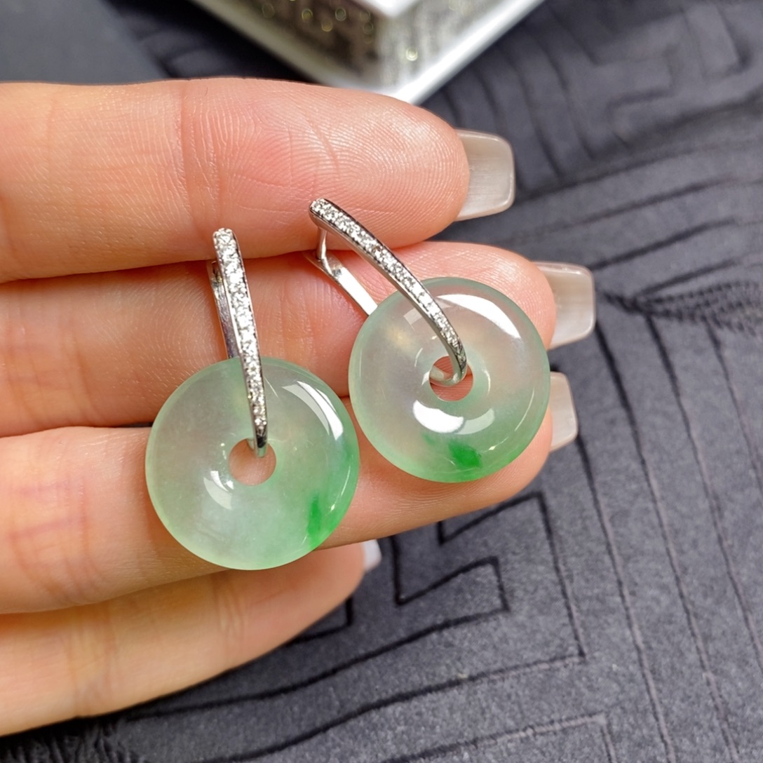 翡翠18K金镶嵌耳饰耳包➕甜甜圈