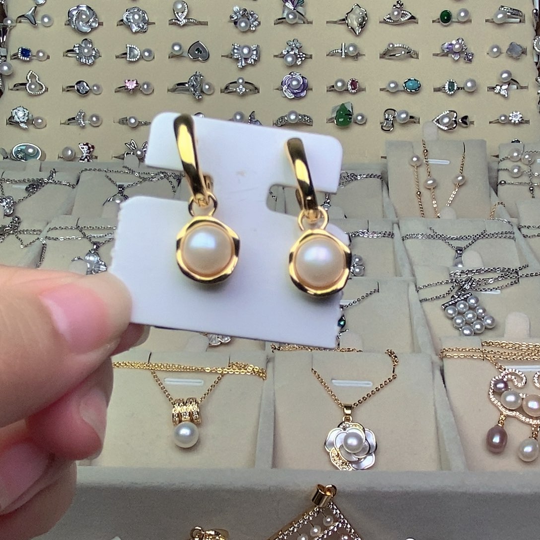 耳饰银S925镶嵌淡水珍珠