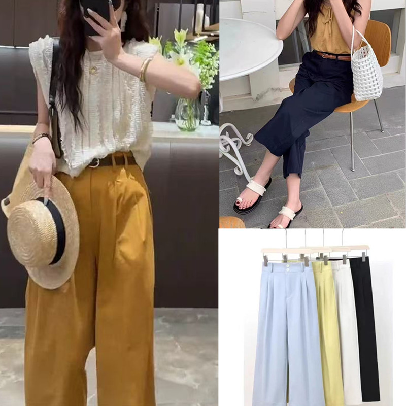 小A版超凉快！夏季两颗扣子九分阔腿休闲裤