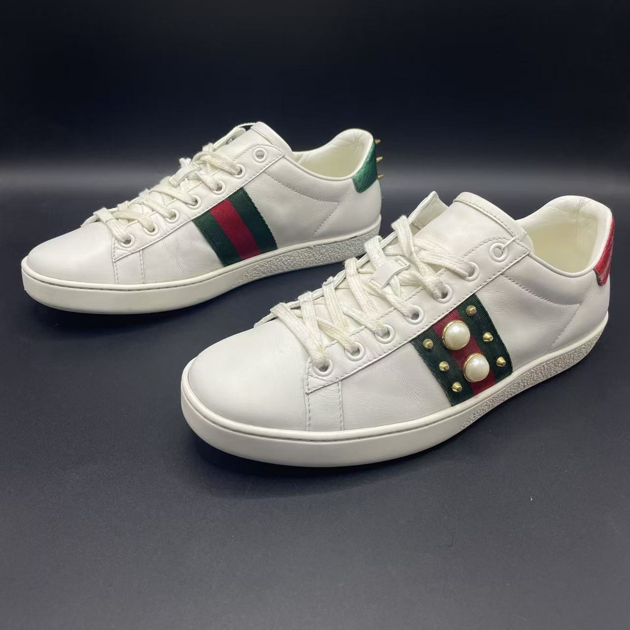 95新 GUCCI/古驰 【聚星好物】男士白色珍珠侧标低帮板鞋39欧ca301t