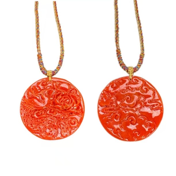  深海牛血红凤凰牡丹吊坠 A124-YS-2A