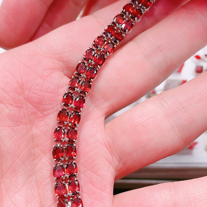 石榴石手链银S925镶嵌
