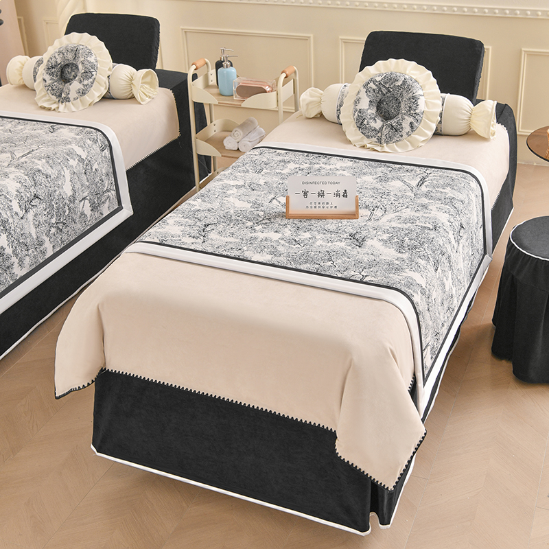 美容院床罩四件套轻奢复古法式按摩理疗洗头床专用床套四季通用