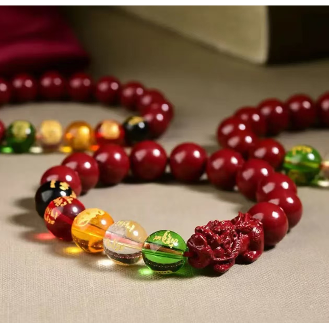 天然辰砂N071 精品单圈手串 无礼盒朱五