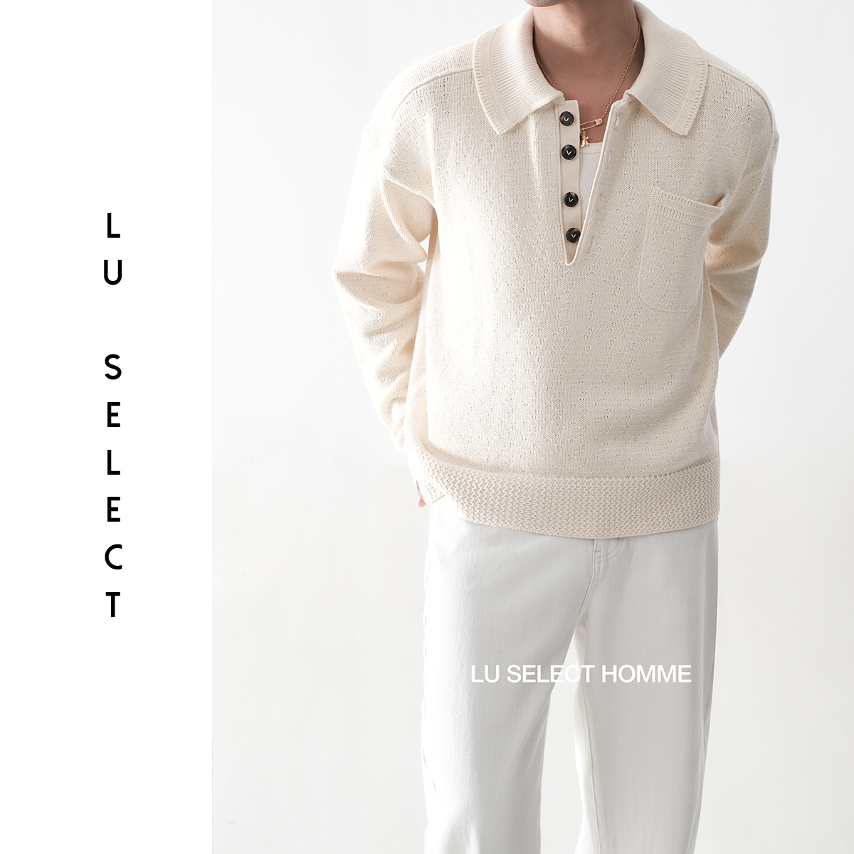 Lu SELECT 25AW【b*v】100精梳棉进口岛精机肌理提花海鸥领套头毛衣