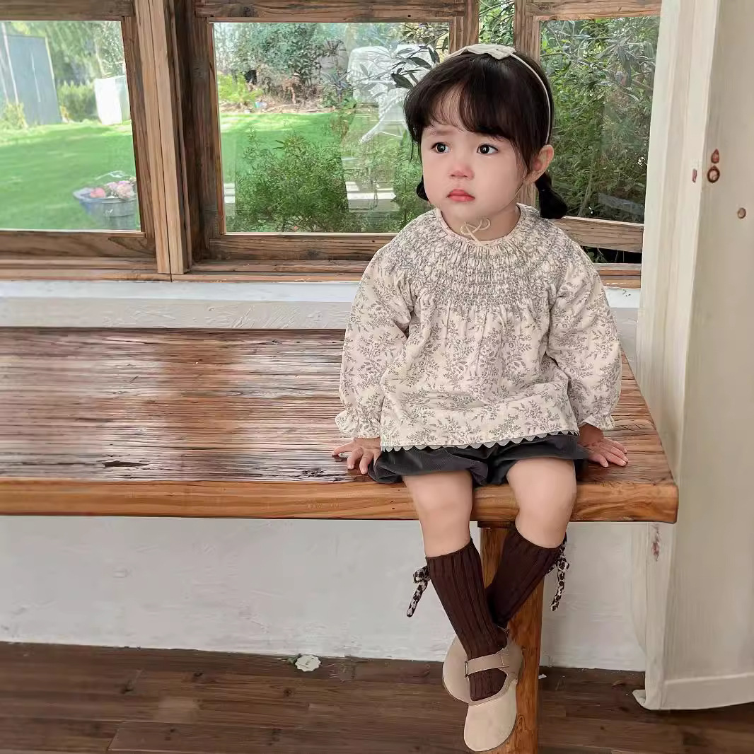 【微风童话】女童秋冬棉质打揽衬衫儿童女婴童碎花圆领磨毛娃娃衬衫