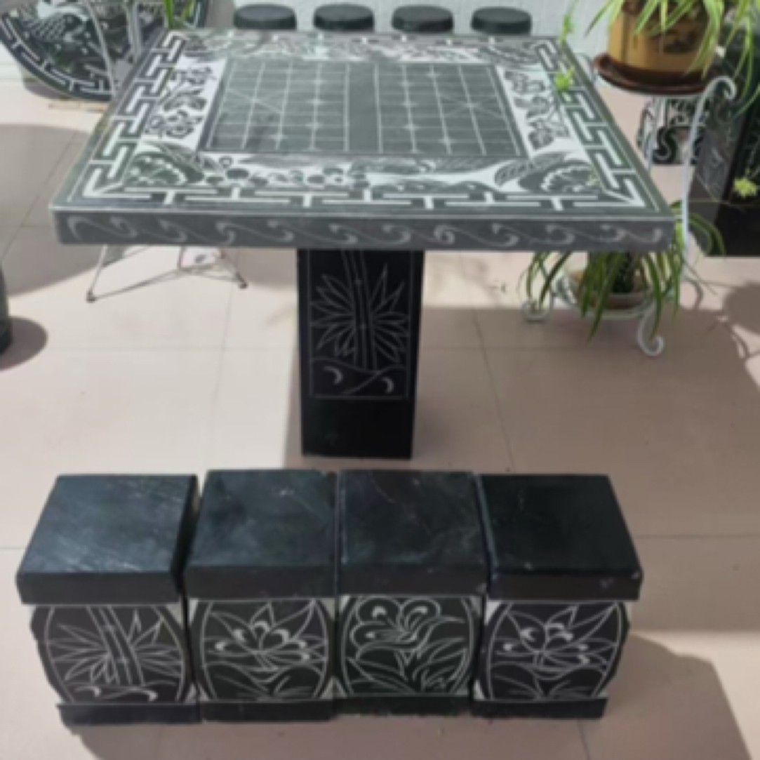 新中式象棋盘户外艺术复古桌椅套件轻奢家用餐桌桌椅办公长方形