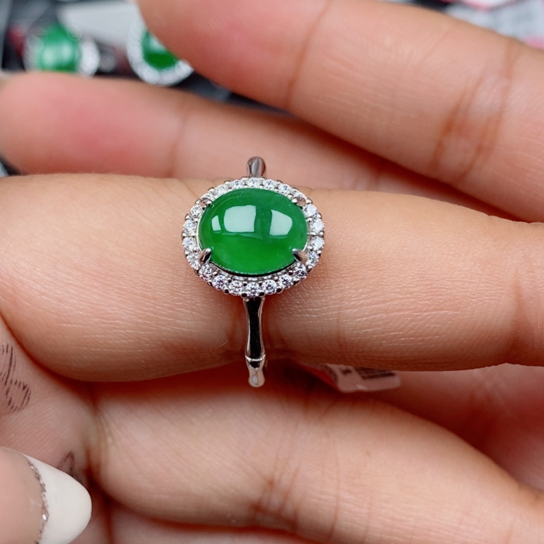 翡翠戒指银S925镶嵌戒指