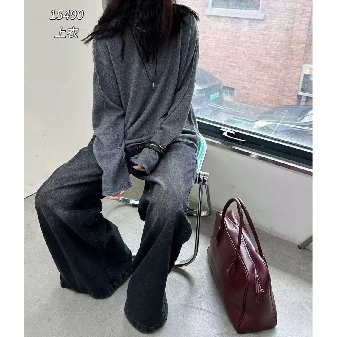 15490 SANFAN（部分无水洗唛介意慎拍)新款领口剪毛针织长袖