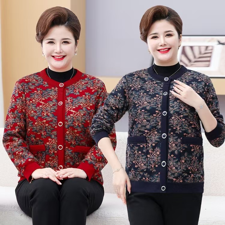 秋冬中老年气质女装胖妈妈加肥加大针织开衫老年人加厚秋衣外套