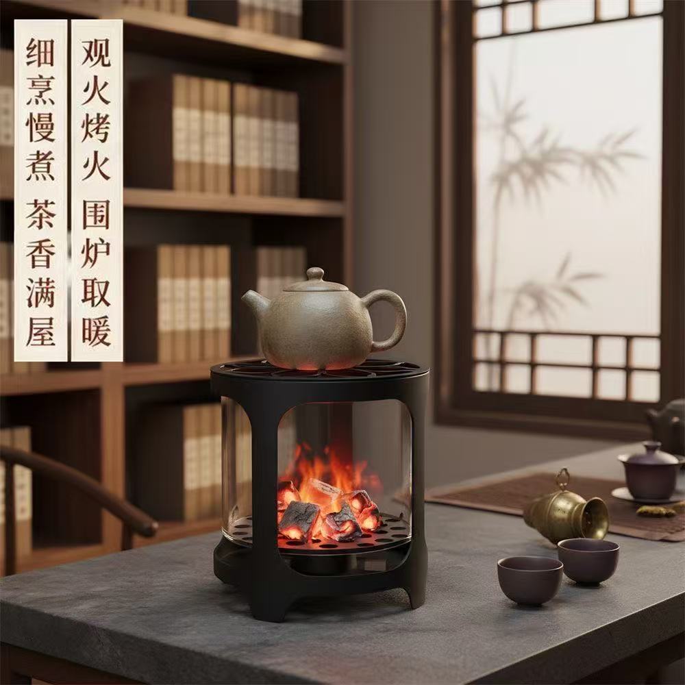 【直播】原创家用耐高温玻璃观火户外露营烧烤围炉煮茶烧水烤火炉