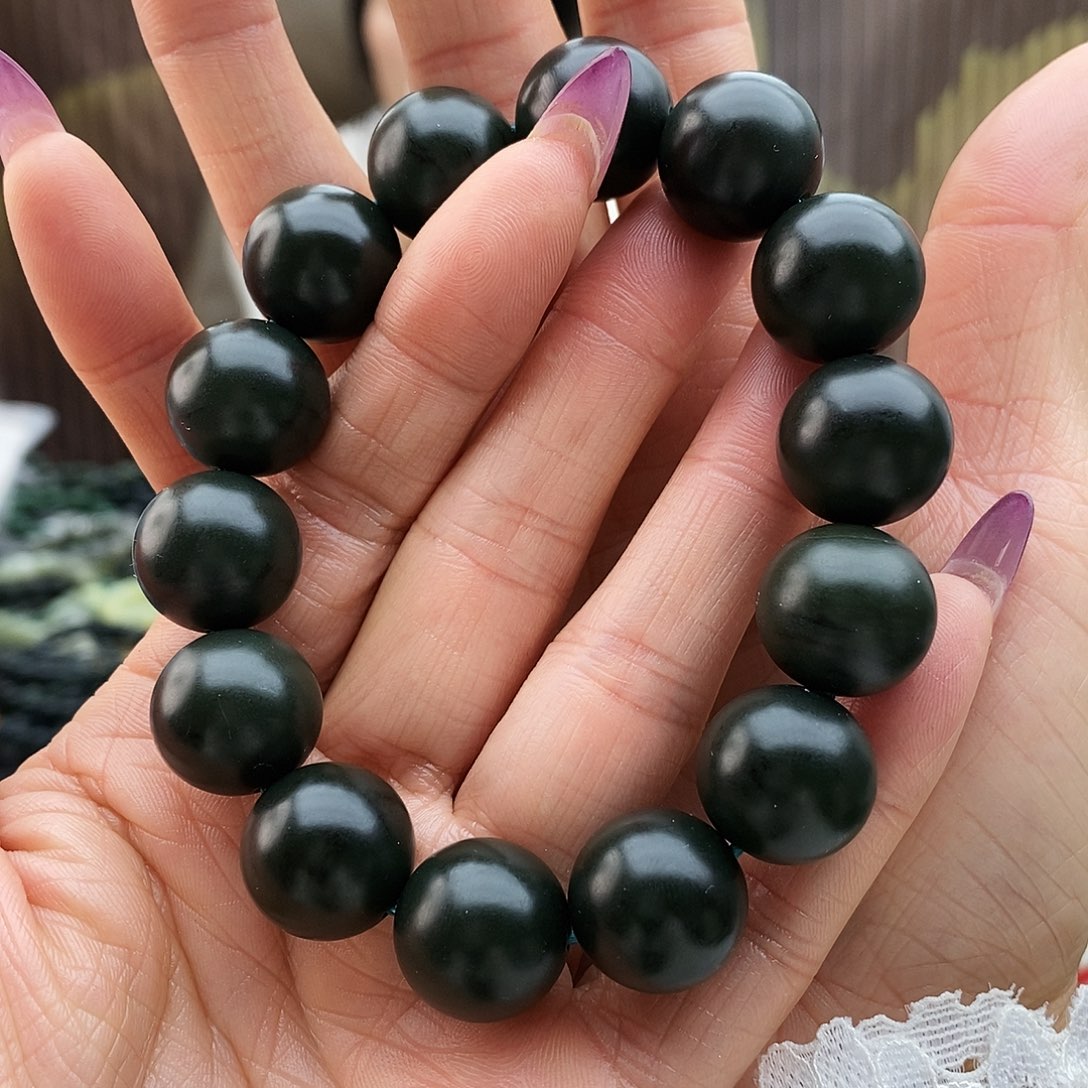 和田玉未镶嵌手链卡16沙枣青一线天