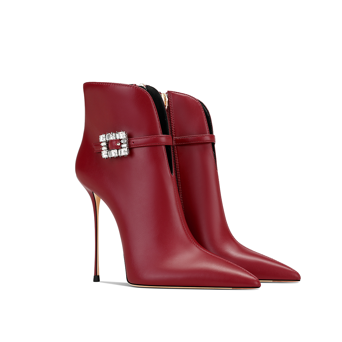 高级时装短靴女2025冬季新款红色气质百搭绝美超火尖头细跟高跟鞋