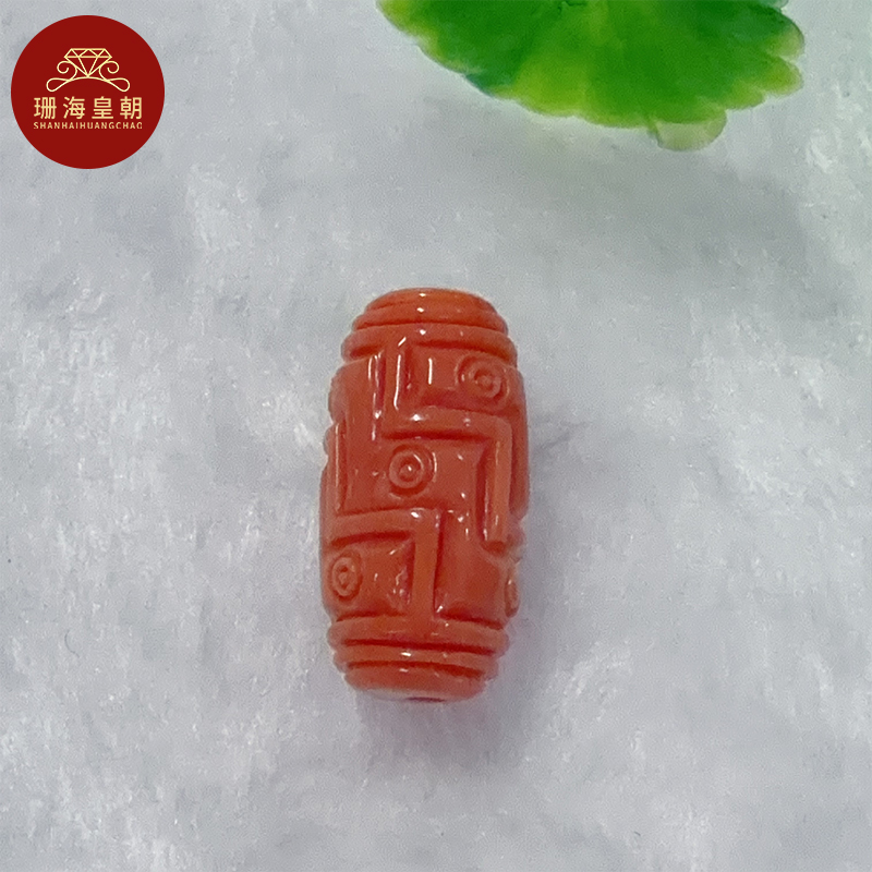 珊海皇朝天然红珊瑚桶珠手工雕刻九眼长桶珠锁骨珠红珊瑚珠子4.9g