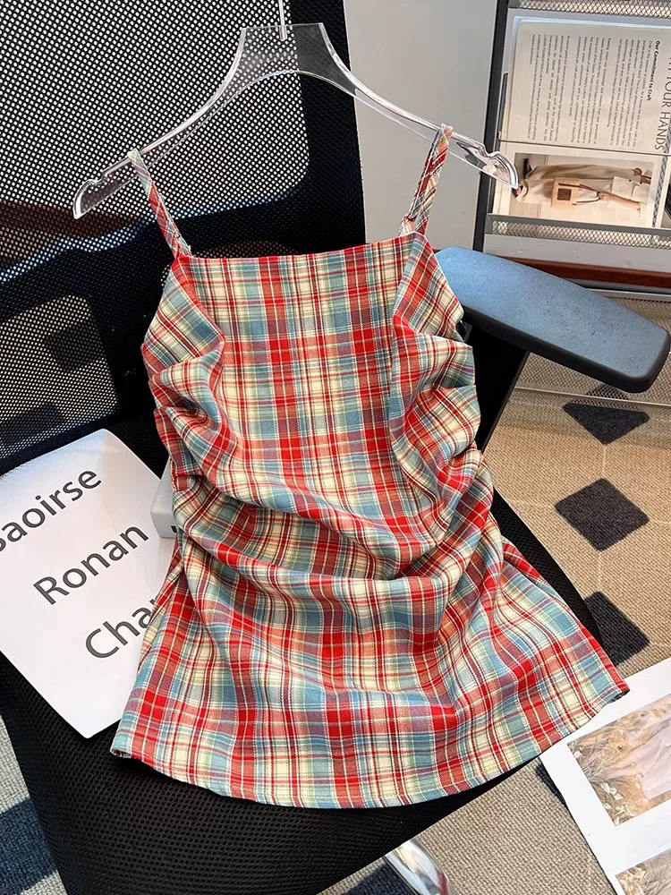 （小整37）撞色吊带格子