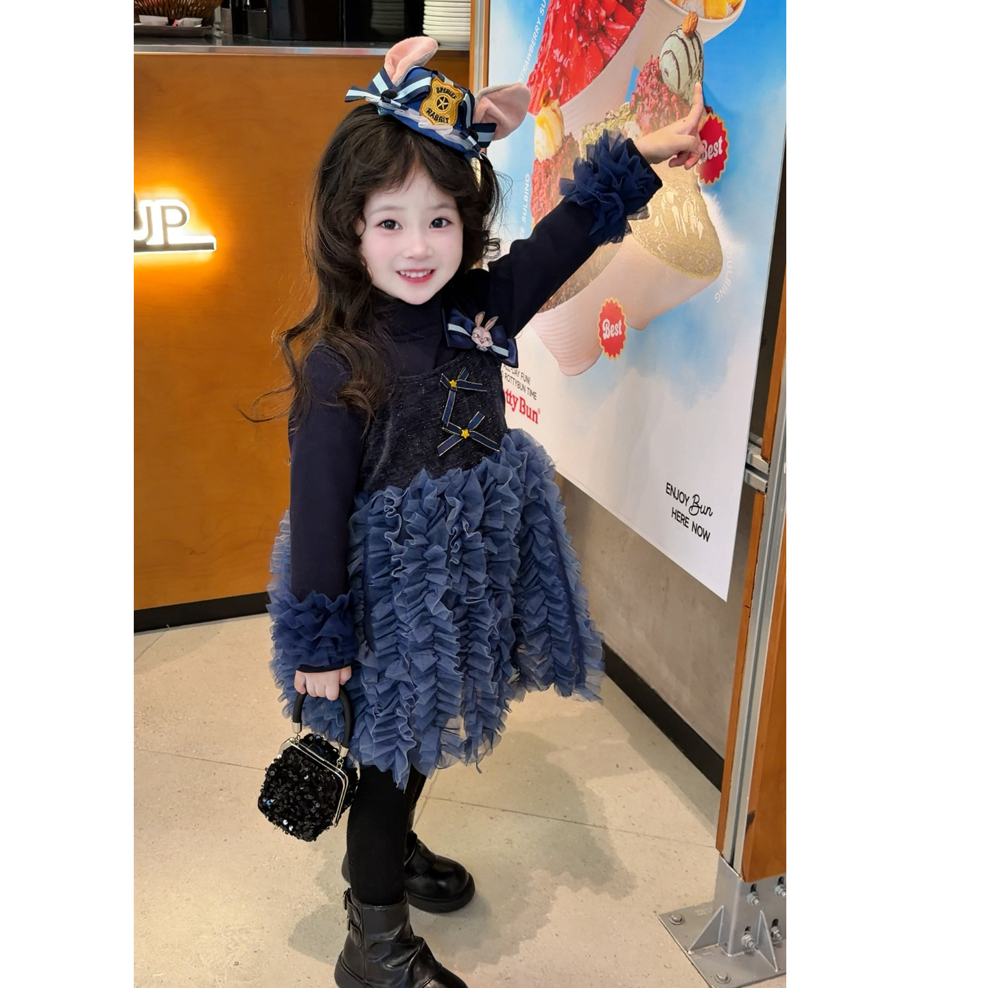 女童公主裙2025冬季新款洋气儿童礼服裙加绒打底衫背心连衣裙套装