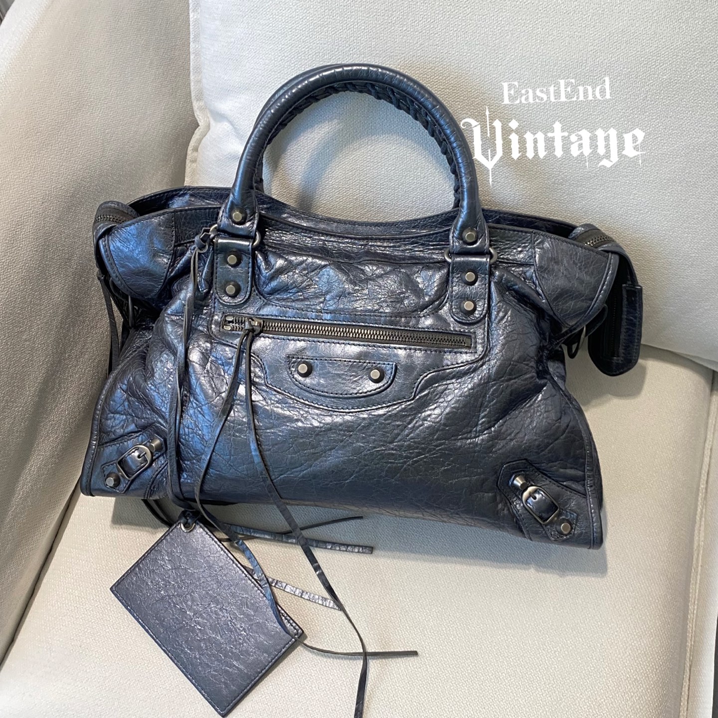 95新 Balenciaga/巴黎世家 東区-电光蓝中号机车单肩包/7980