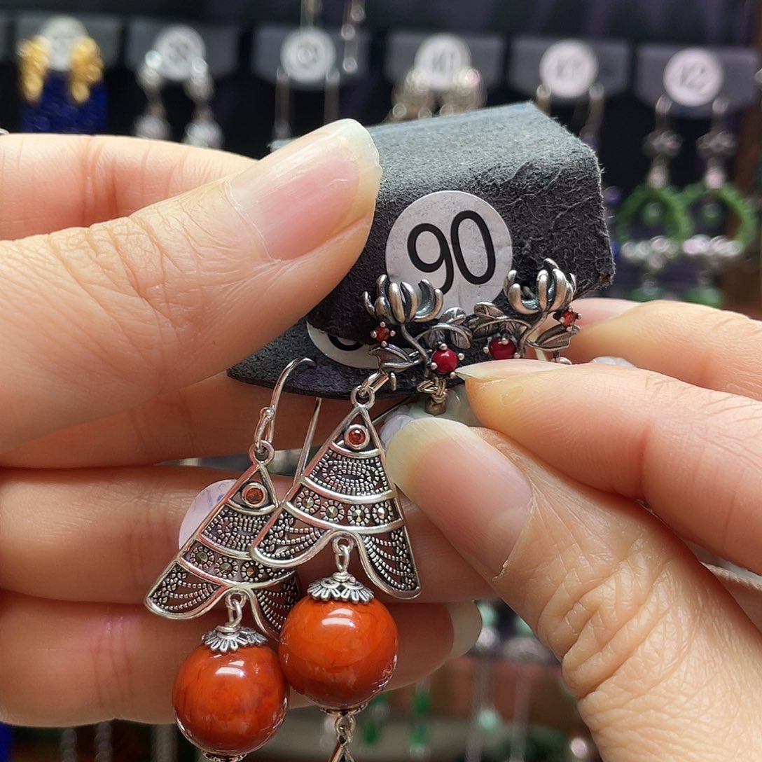 6***6南红玛瑙银S925镶嵌耳饰627hnhh