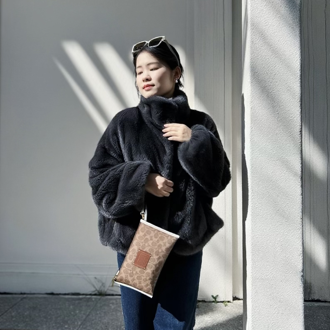 进口丹麦天鹅绒立翻领松紧收口袖宽松阔板外套秋冬