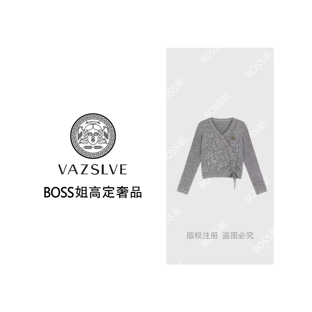 VAZSLVE/原创设计|2025春夏高定亮片抽绳设计毛衣