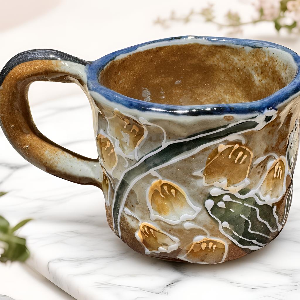 景德镇高温釉下彩铃兰花纯手绘陶瓷创意手捏杯瓷杯纯手工主人杯