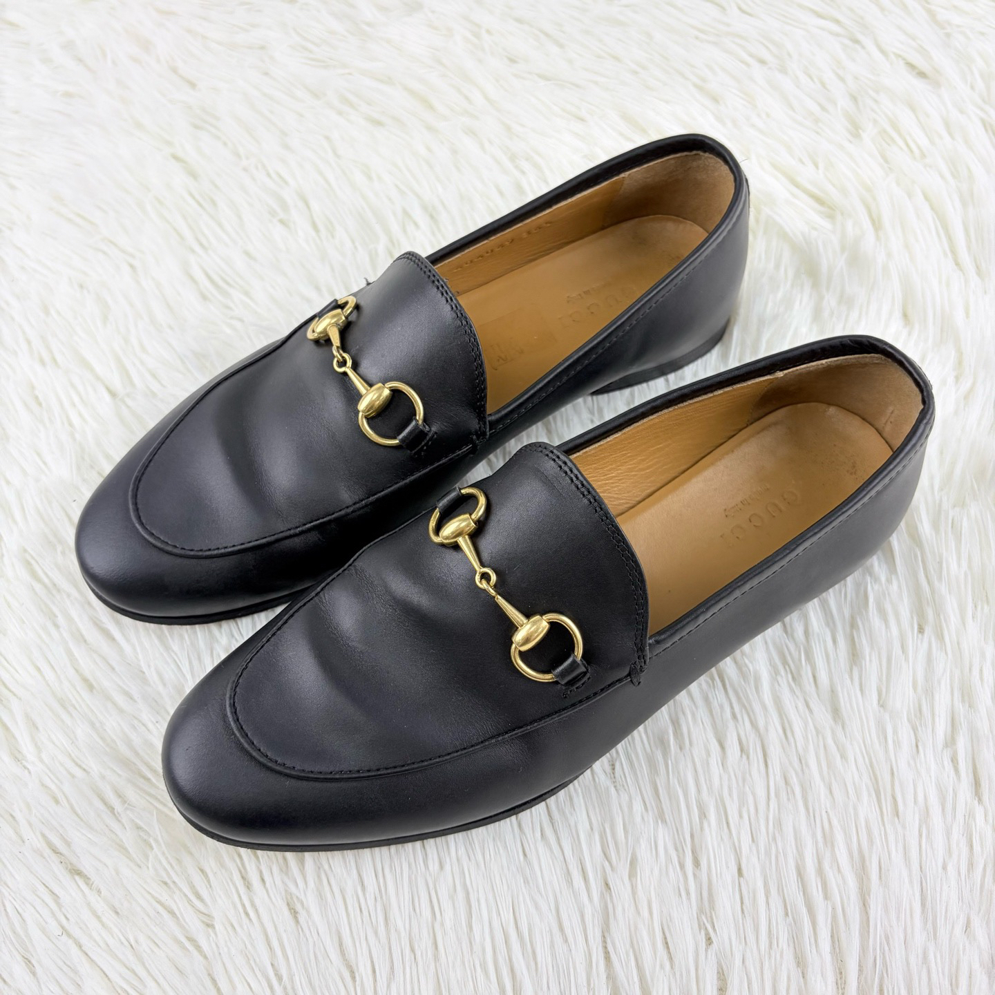 95新 GUCCI/古驰 黑色马衔扣乐福鞋36.5码